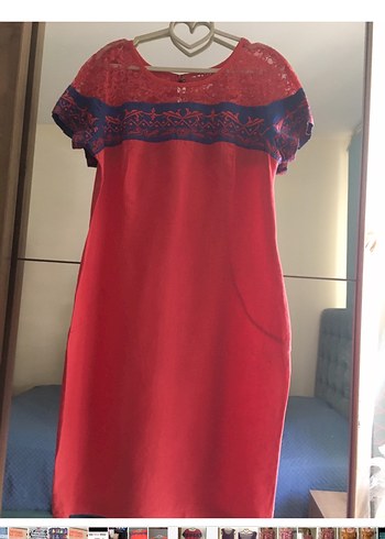 Kırmızı Dantel Detaylı Bohem Midi Elbise - Görsel 3