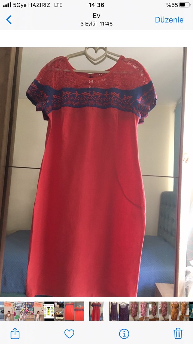 Kırmızı Dantel Detaylı Bohem Midi Elbise - Görsel 3