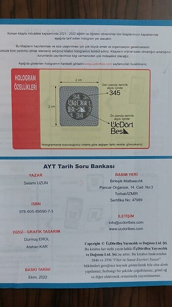 345 Ayt Tarih Soru Bankası Üç Dört Beş