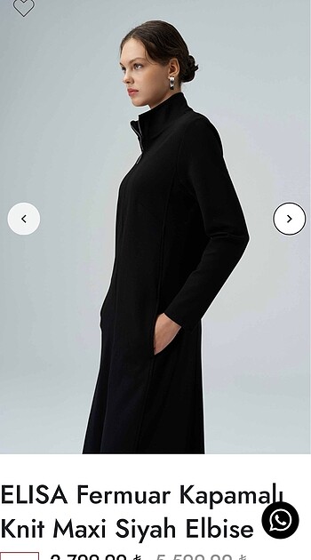 s Beden siyah Renk Merve dağlı marka 36 beden ELISA Fermuar Kapamalı Knit Maxi Siya
