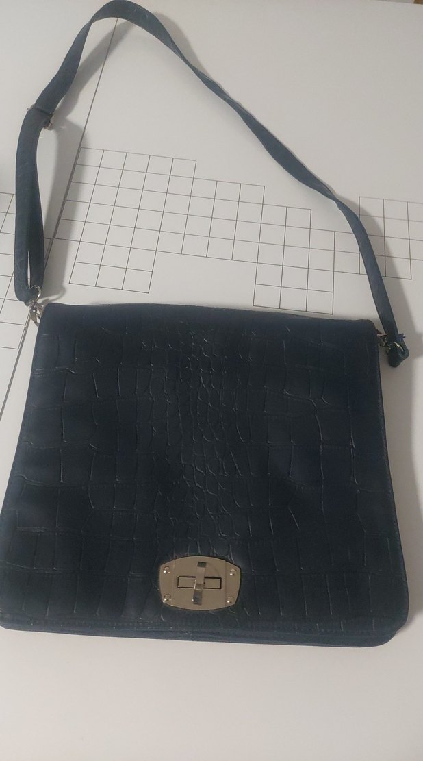 Siyah Yılan Desenli Deri Kadın Çanta - Görsel 4