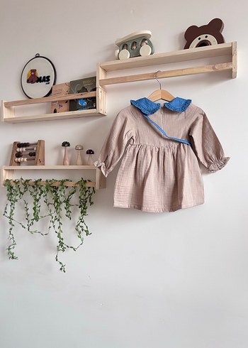 Bej Nakışlı müslin Kız Elbisesi - Görsel 4