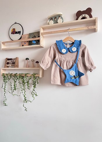 Bej Nakışlı müslin Kız Elbisesi - Görsel 2