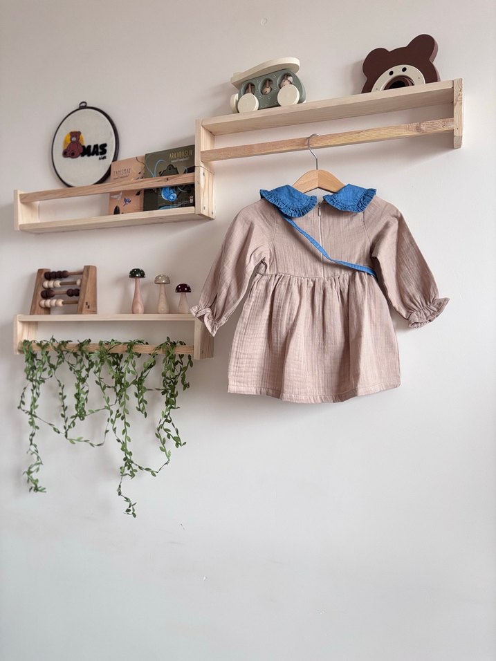 Bej Nakışlı müslin Kız Elbisesi - Görsel 4