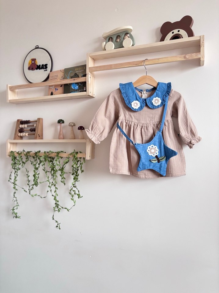 Bej Nakışlı müslin Kız Elbisesi - Görsel 2