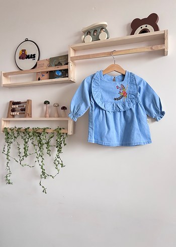 Nakışlı Fırfırlı Uzun Kollu Kız Elbisesi - Görsel 2