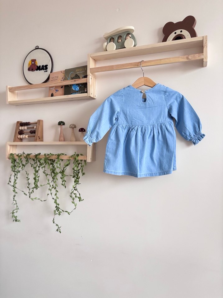 Nakışlı Fırfırlı Uzun Kollu Kız Elbisesi - Görsel 3