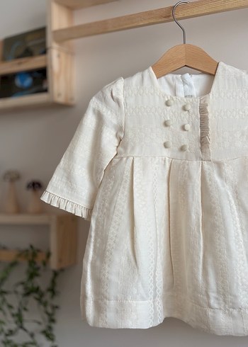 Kız Çocuk Beyaz Nakışlı Pamuklu Elbise doğum günü elbisesi - Görsel 2