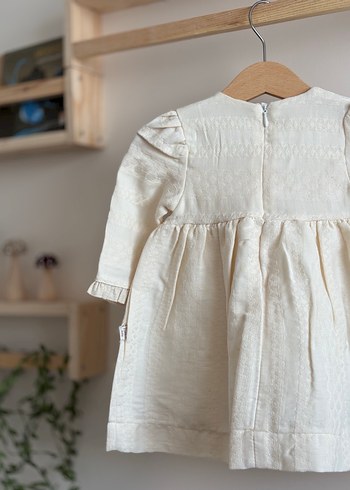 Kız Çocuk Beyaz Nakışlı Pamuklu Elbise doğum günü elbisesi - Görsel 3