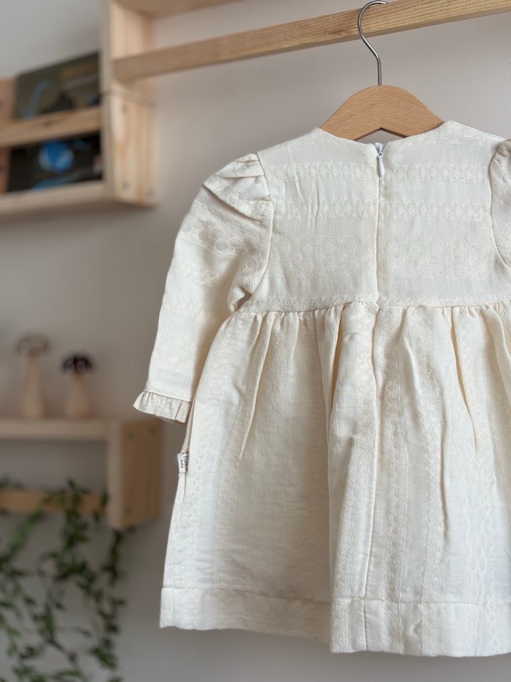 Kız Çocuk Beyaz Nakışlı Pamuklu Elbise doğum günü elbisesi - Görsel 3