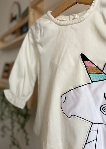 Unicorn Baskılı Uzun Kollu Kız elbisesi kot elbise - Görsel 3