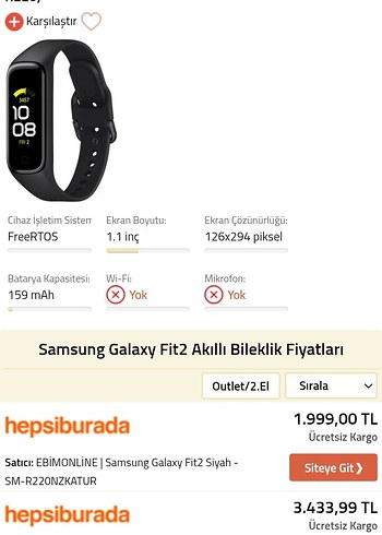 Samsung Galaxy Fit2 Siyah Akıllı Bileklik