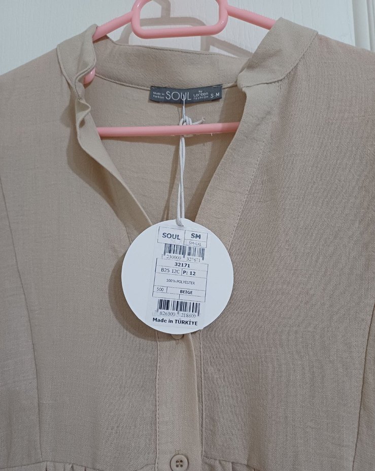 Bej Bol Kesim Uzun Keten Elbise - Görsel 2