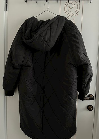 s Beden Siyah Kapüşonlu Kadın Oversize Mont