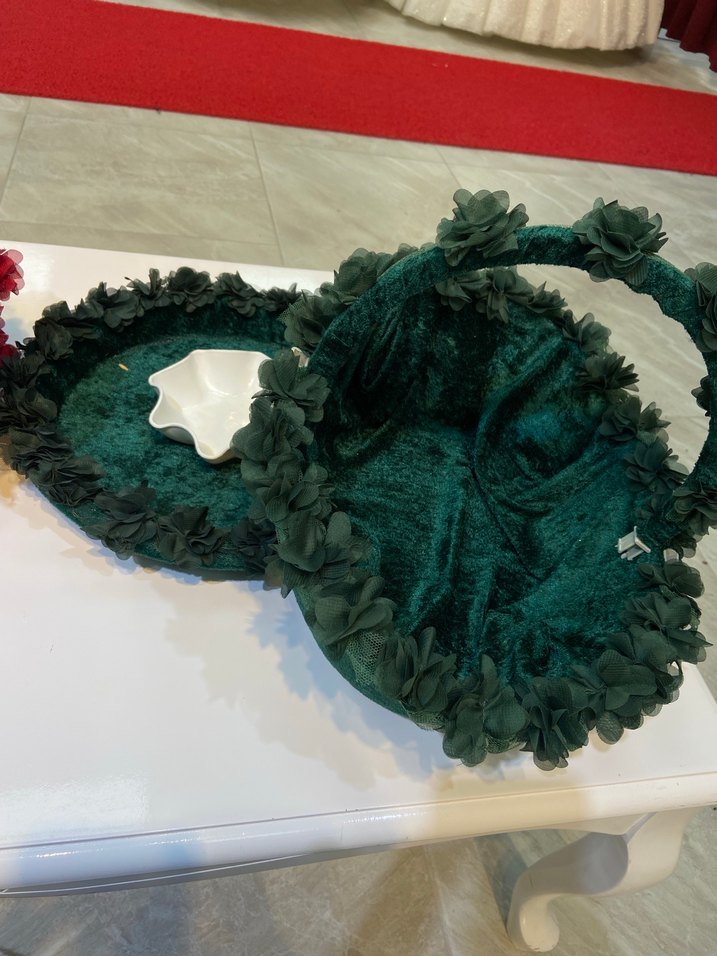 İşlemeli Turkuaz Tepsi ve Kase Seti - Görsel 2