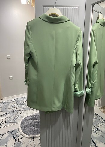 Düğmeli Yeşil Midi Kadın Blazer Ceket - Görsel 5