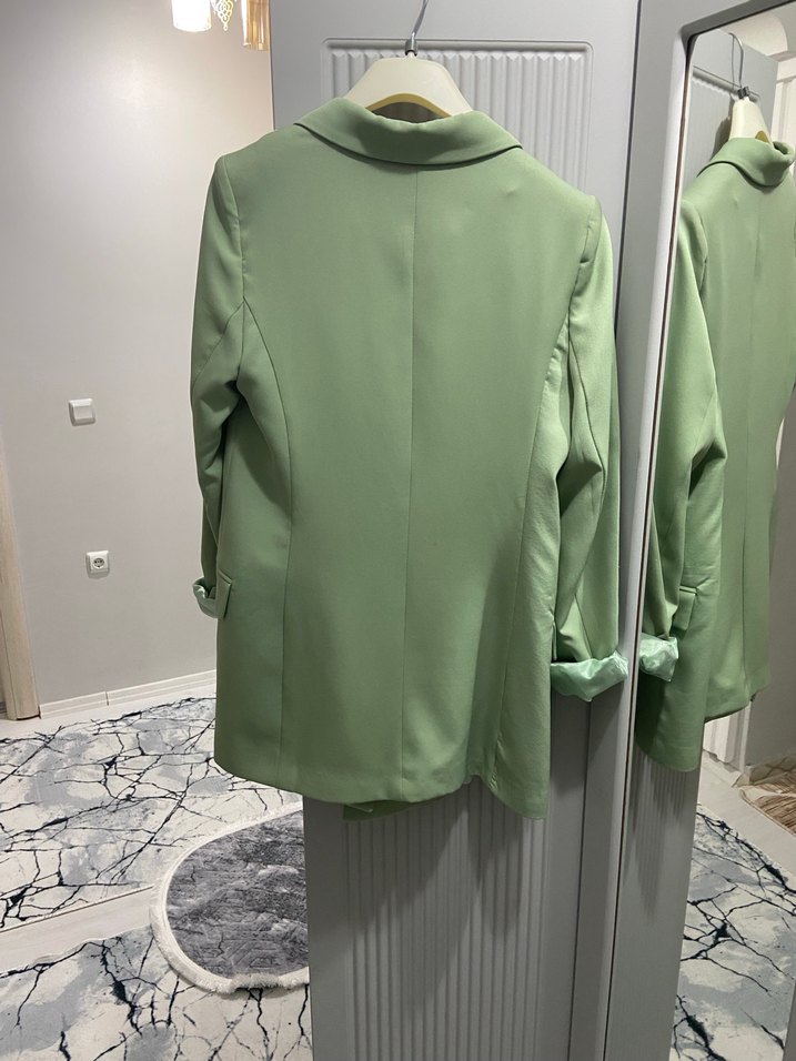 Düğmeli Yeşil Midi Kadın Blazer Ceket - Görsel 5