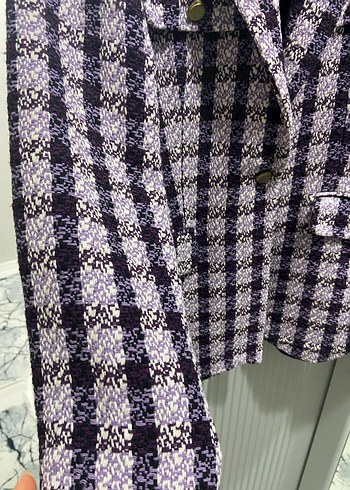 Mor Ekose Düğmeli Kadın Blazer - Görsel 2
