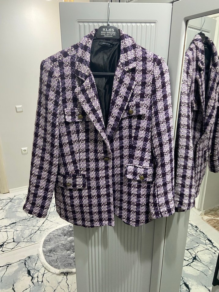 Mor Ekose Düğmeli Kadın Blazer - Görsel 3