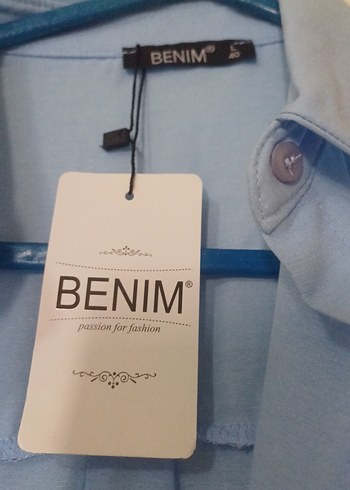 Diğer Mavi Keten Düğmeli Uzun Kollu Kadın Gömlek