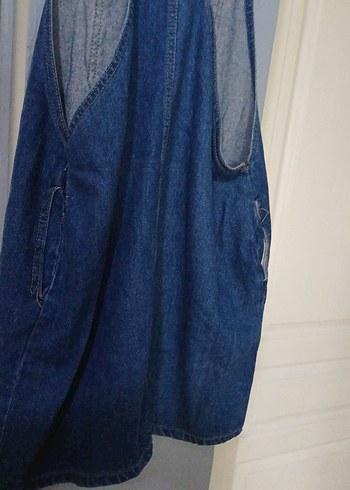 Kadın Lacivert Denim Midi Salopet - Görsel 7