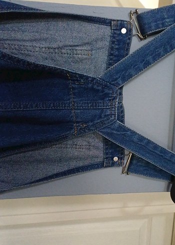 Kadın Lacivert Denim Midi Salopet - Görsel 6