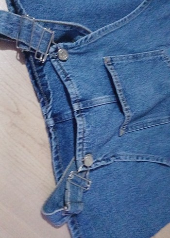 Mavi Kot Kemerli Kısa Tulum - Görsel 5