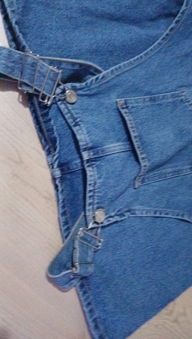 Mavi Kot Kemerli Kısa Tulum - Görsel 5