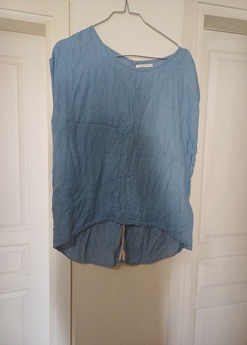 Pieces Kadın Mavi Kolsuz Denim Gömlek