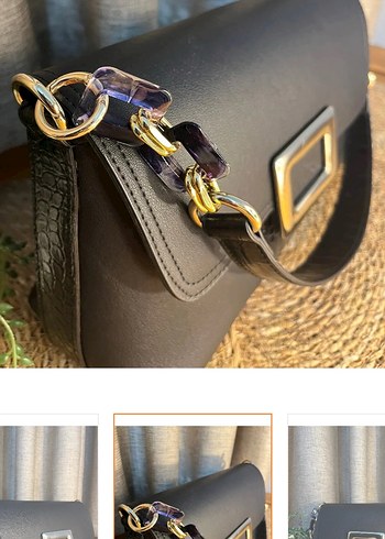 Tokalı Siyah Deri Kadın Çanta motto - Görsel 3