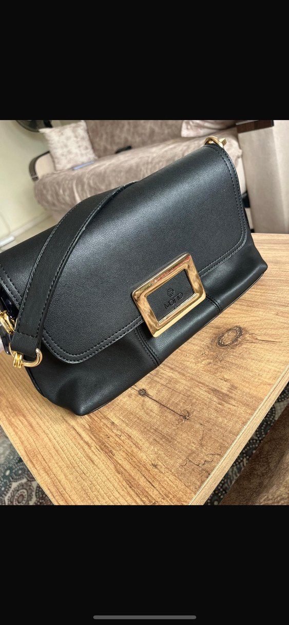 Tokalı Siyah Deri Kadın Çanta motto - Görsel 2