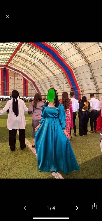 xl Beden turkuaz Renk Saten uzun elbise