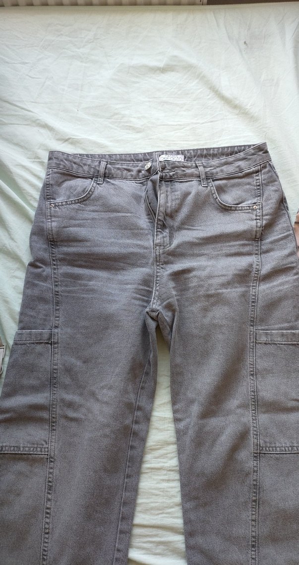 Gri Bol Kesim Denim kadın Pantolon - Görsel 2