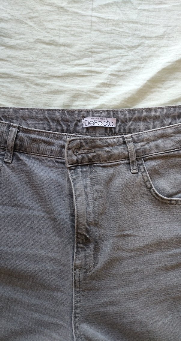 Gri Bol Kesim Denim kadın Pantolon - Görsel 4