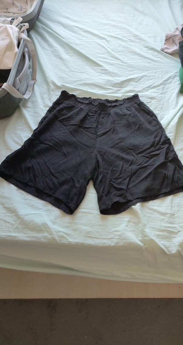 Siyah Midi Hamile Keten Şort - Görsel 2