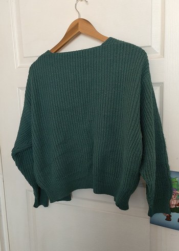 Örgü Yeşil Salaş Kadın Hırka - Görsel 4