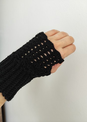 Kadın Gri Örgü Parmaksız Eldiven - Görsel 3