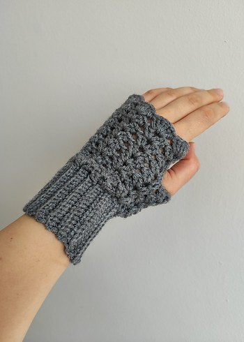 Kadın Gri Örgü Parmaksız Eldiven - Görsel 2