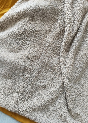 Sarı Midi Kadın Mont Kürklü Kapüşonlu - Görsel 4