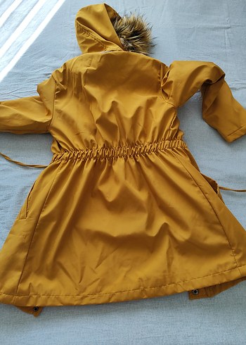 Sarı Midi Kadın Mont Kürklü Kapüşonlu - Görsel 7