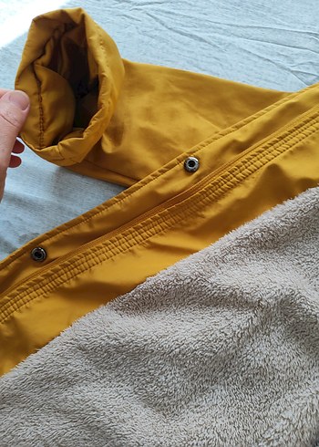 Sarı Midi Kadın Mont Kürklü Kapüşonlu - Görsel 5