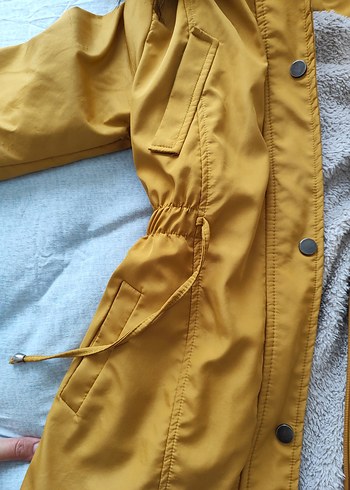 Sarı Midi Kadın Mont Kürklü Kapüşonlu - Görsel 3