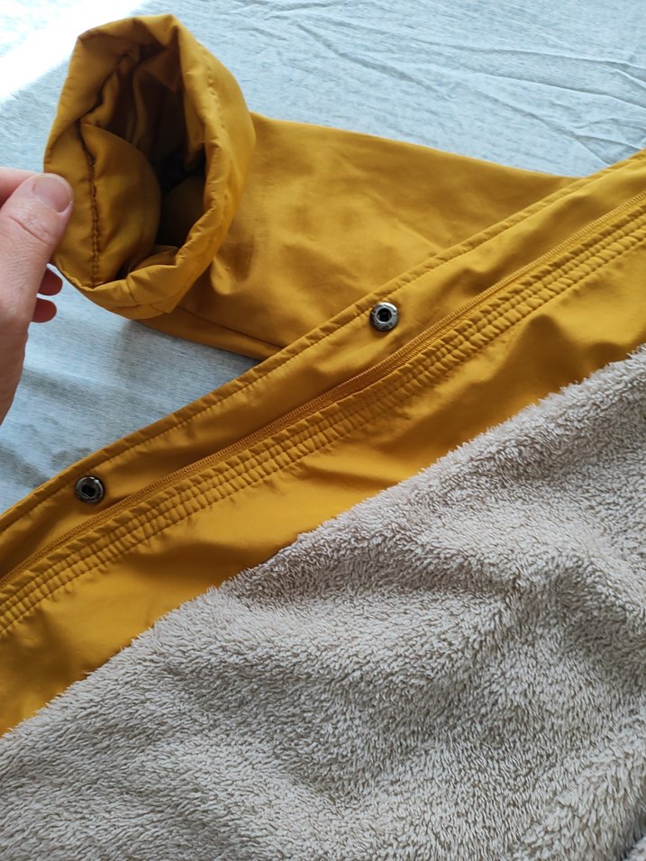 Sarı Midi Kadın Mont Kürklü Kapüşonlu - Görsel 5