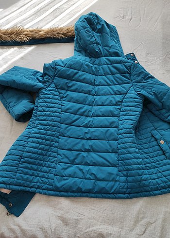 Mavi Kürklü Kadın Kışlık Mont - Görsel 6