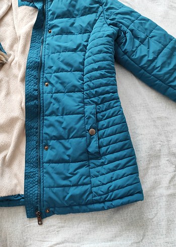 Mavi Kürklü Kadın Kışlık Mont - Görsel 5