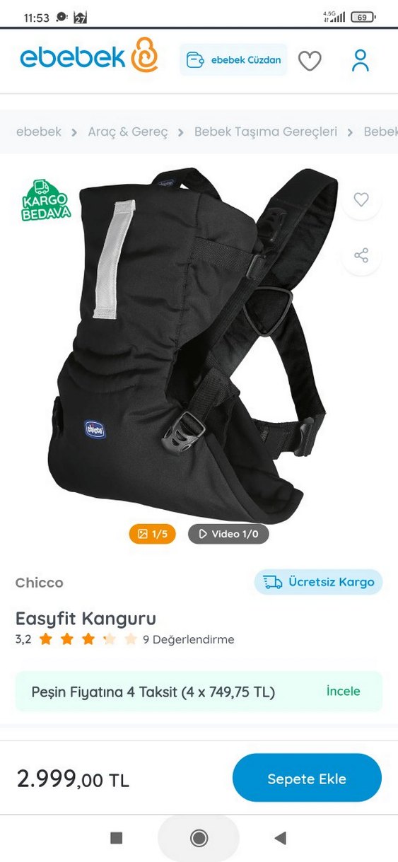 Chicco Siyah ana kucağı / Bebek Taşıyıcı kanguru - Görsel 5