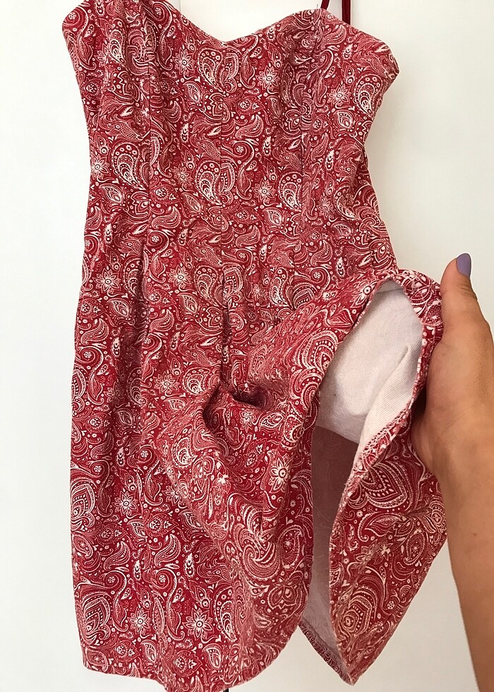 Keten mini askılı elbise - Görsel 3