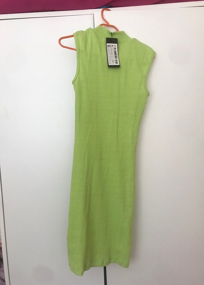 Fıstık yeşili  fitilli midi elbise. - Görsel 2