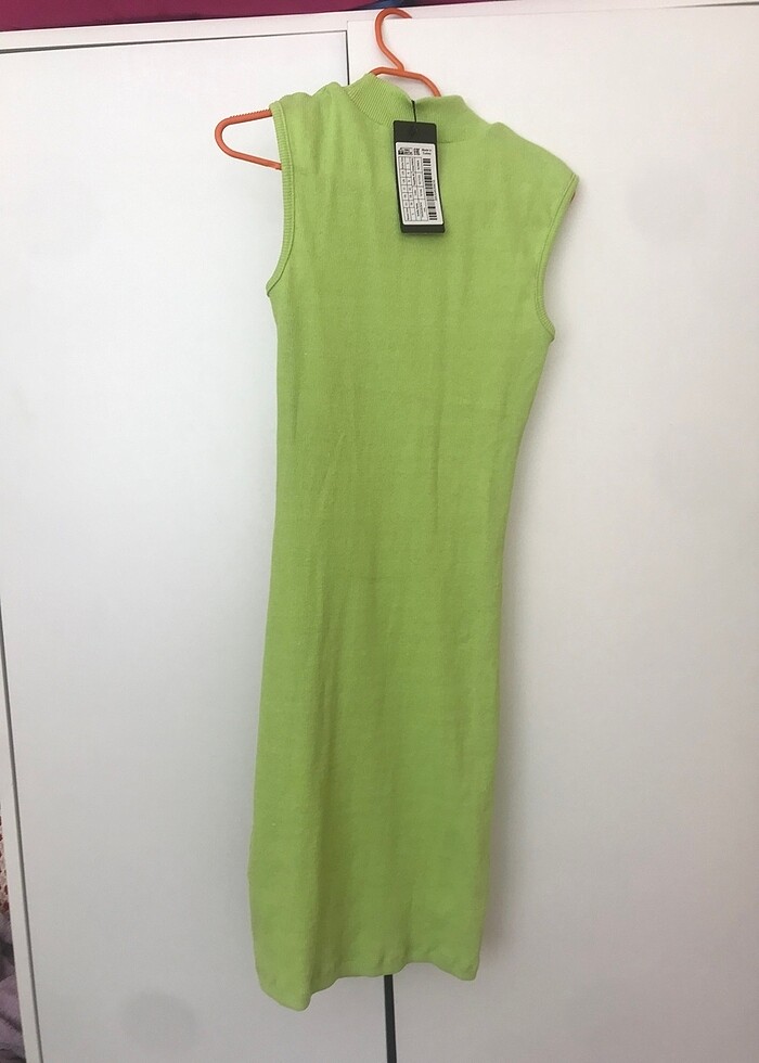 Fıstık yeşili  fitilli midi elbise. - Görsel 3