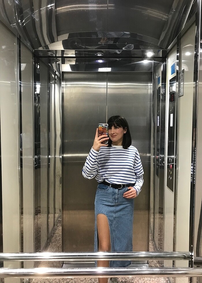 Yırtmaçlı Midi Kot Etek - Görsel 3